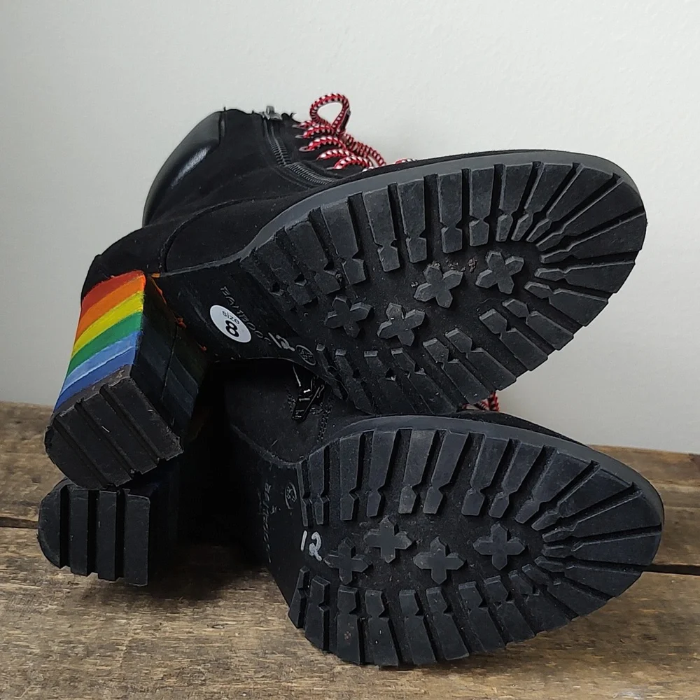 Upcycled! Fun Painted Rainbow Heel Chunky Vegan Booties Size 8 - Picture 10 of 14